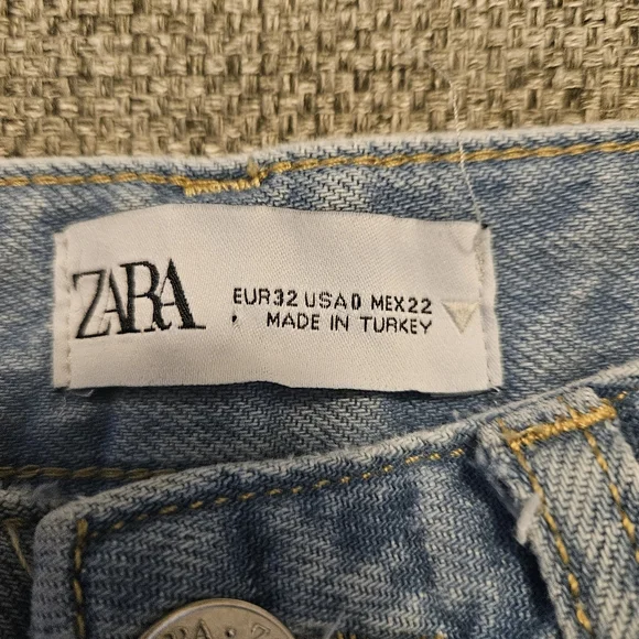 ZARA Women Mid Rise Cargo Side Pocket  Denim Wide Leg Pants Sz US 0 Blue Light - Picture 3 of 11